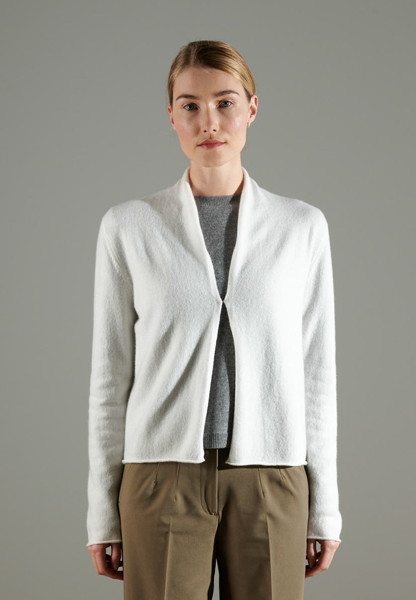 NAMI 2 Cardigan col châle en cachemire blanc écru