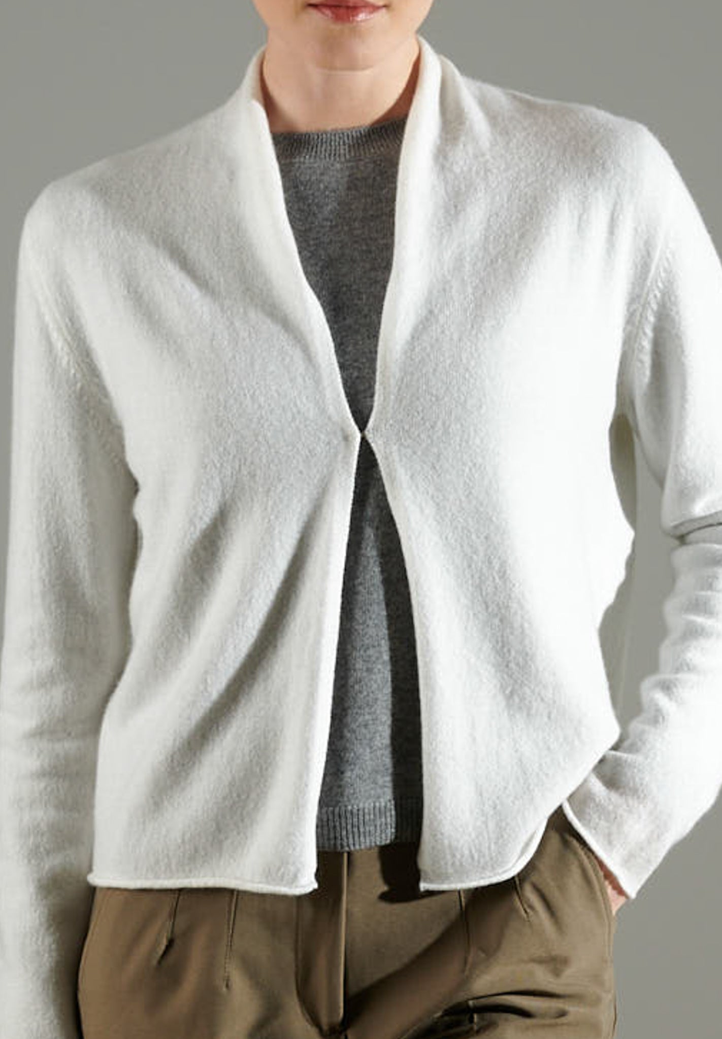 NAMI 2 Cardigan col châle en cachemire blanc écru