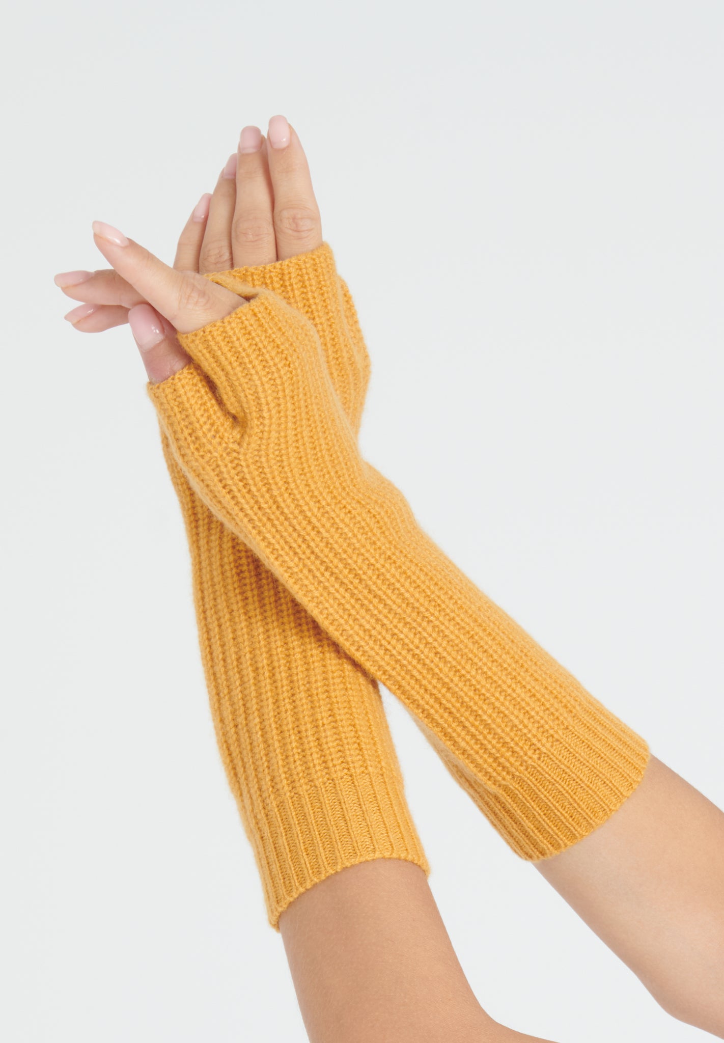 UNI 8 English rib knitted mittens in mustard yellow 4-thread cashmere