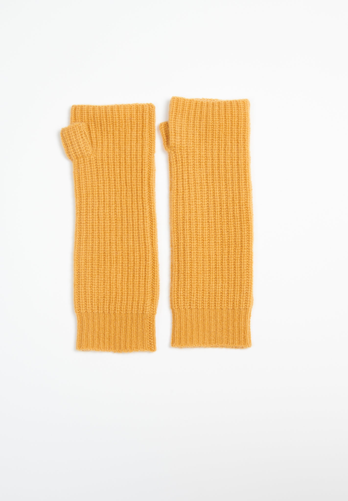 UNI 8 English rib knitted mittens in mustard yellow 4-thread cashmere