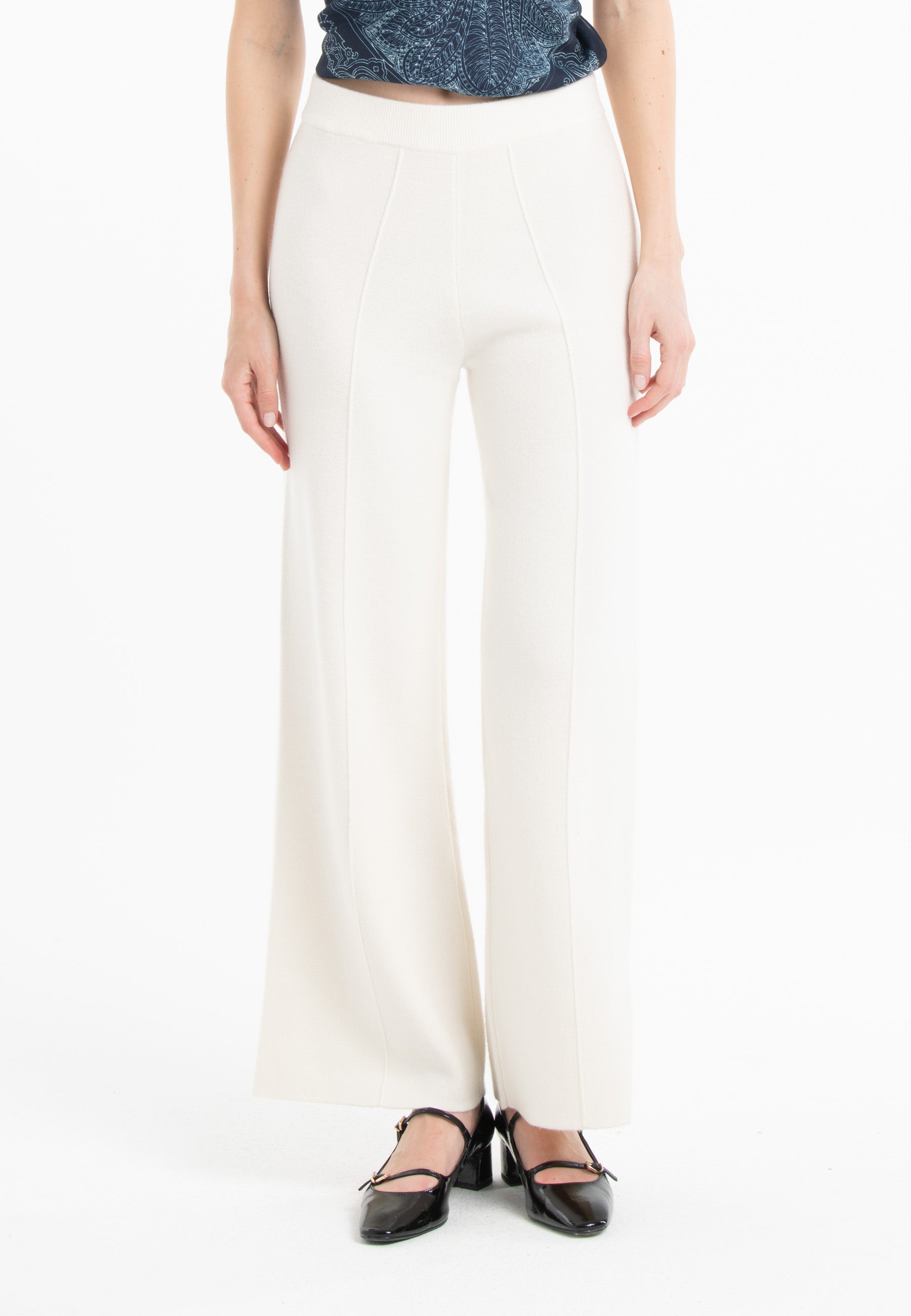 NAMI 25 Pantalon en maille milano en cachemire blanc écru