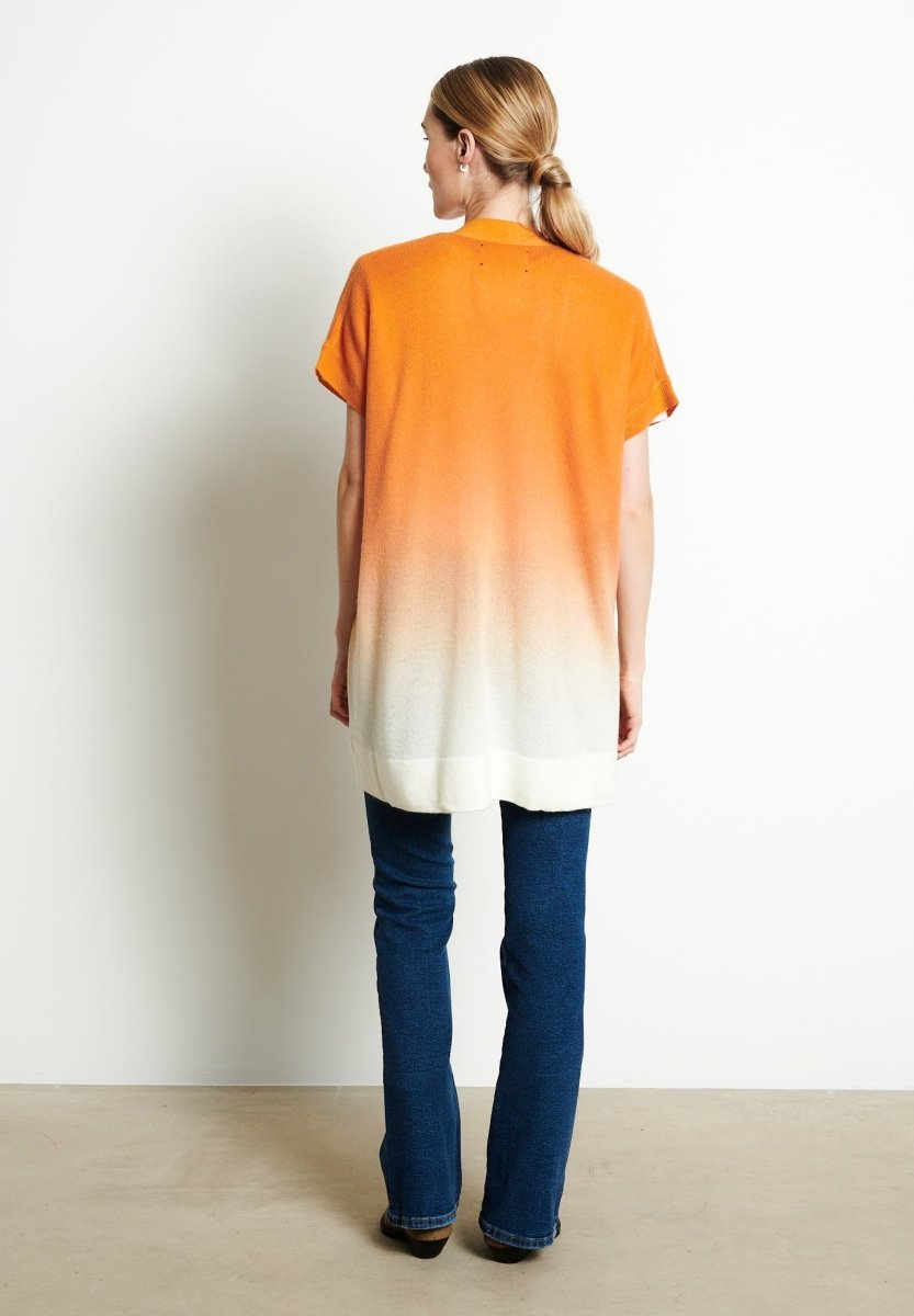 AVA 11 Kimono en cachemire tie & dye blanc écru imprimé orange - Studio cashmere8