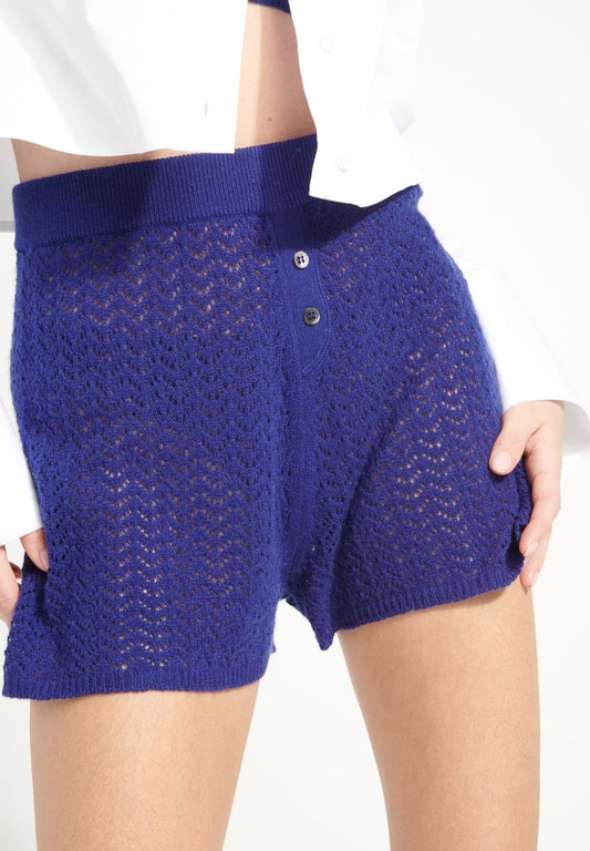 AVA 14 Mini short en cachemire à mailles pointelles bleu nuit - Studio cashmere8