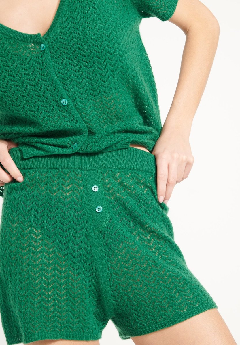 AVA 14 Mini short en cachemire à mailles pointelles vert émeraude - Studio cashmere8