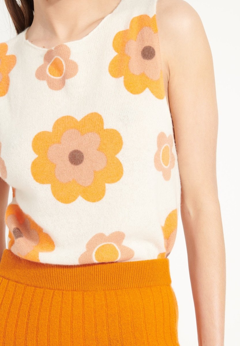 AVA 4 Crop top en cachemire déjaugé à fleurs sans manches multicouleur - Studio cashmere8