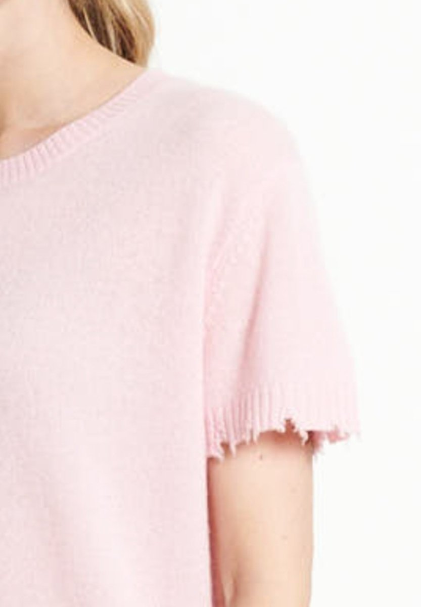 AVA 6 T-shirt en cachemire déjaugé col rond manches courtes avec finitions ciselées rose baby - Studio cashmere8