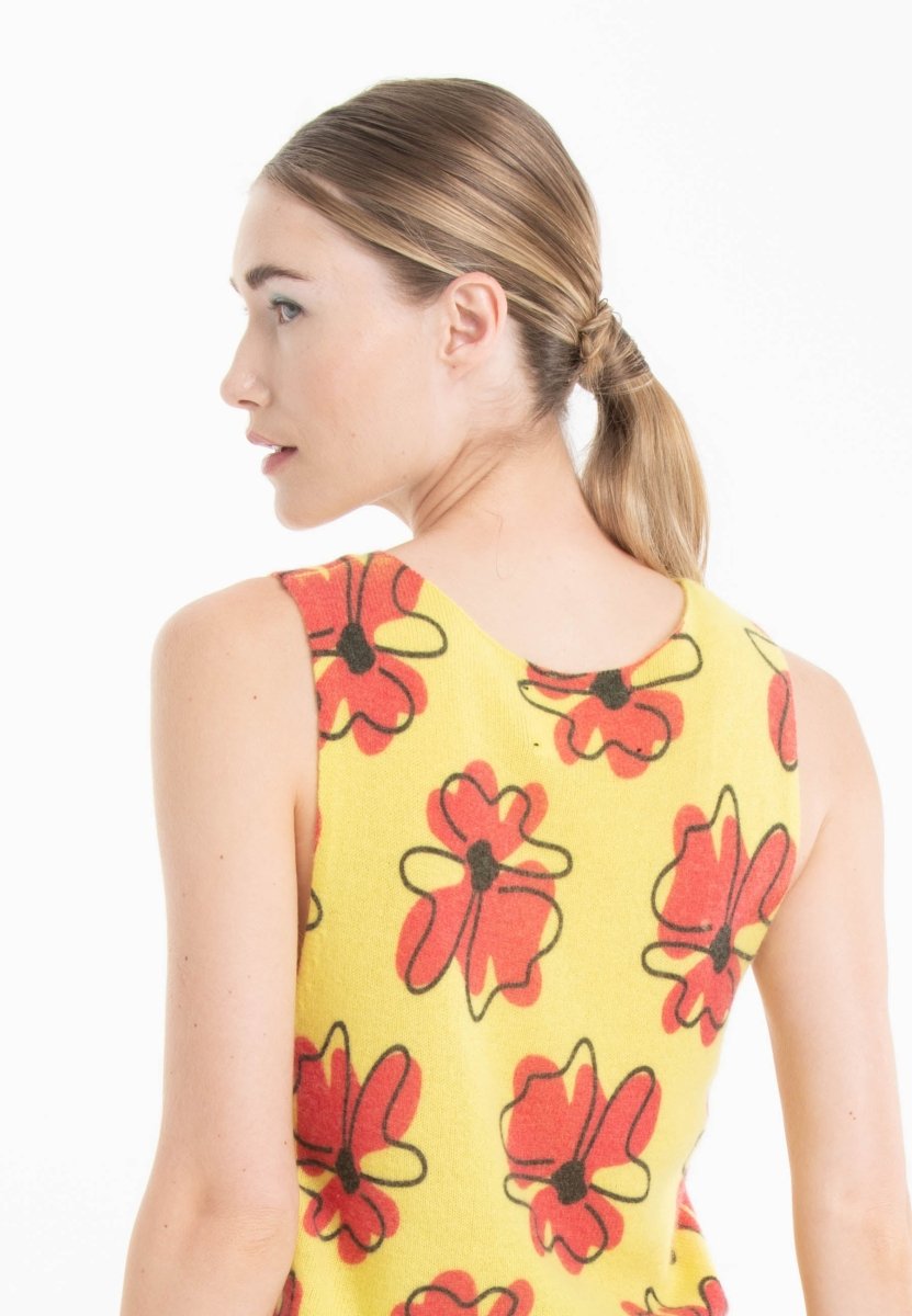 Débardeur col rond cachemire jaune fluo imprimé floral femme - KELLY 26 - Studio cashmere8