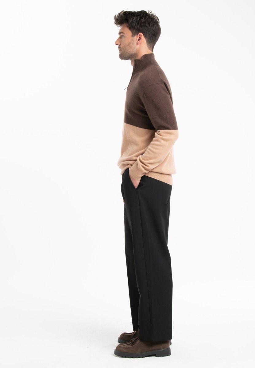 GABI 2 Pull camionneur bicolore en cachemire marron/camel clair - Studio cashmere8