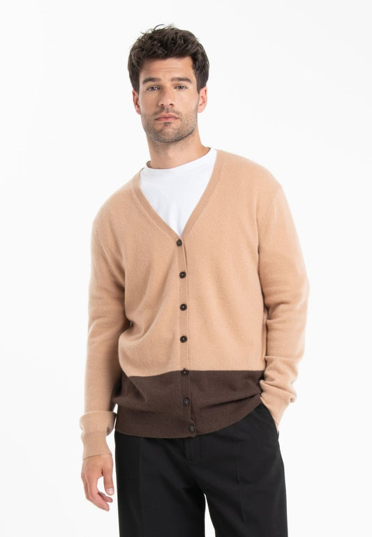 GABI 6 Cardigan col V bicolore en cachemire marron/camel - Studio cashmere8