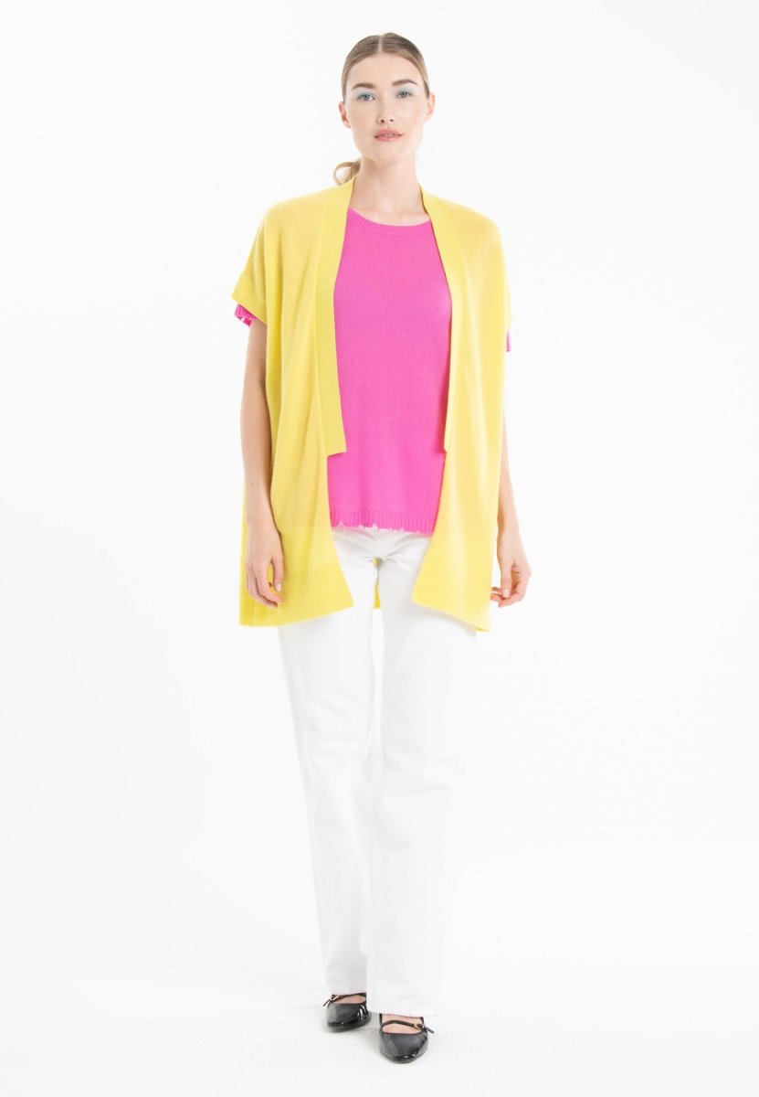 Gilet à manches courtes en cachemire jaune fluo femme - RIA 4 - Studio cashmere8