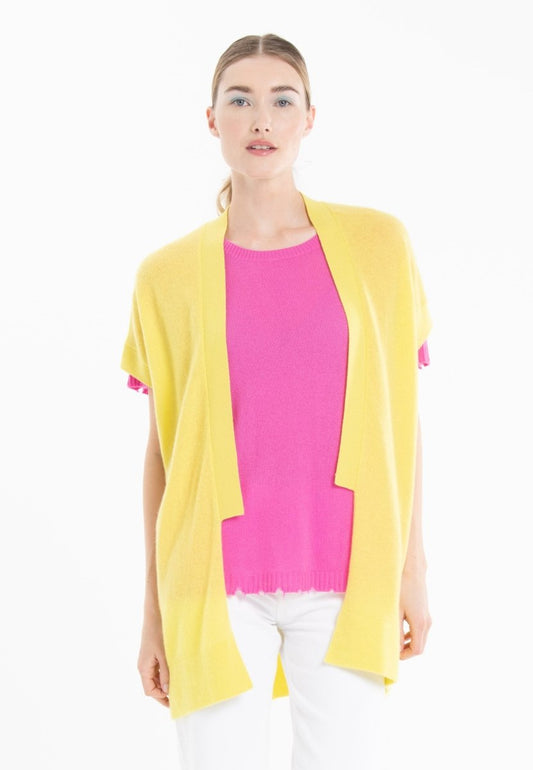 Gilet à manches courtes en cachemire jaune fluo femme - RIA 4 - Studio cashmere8