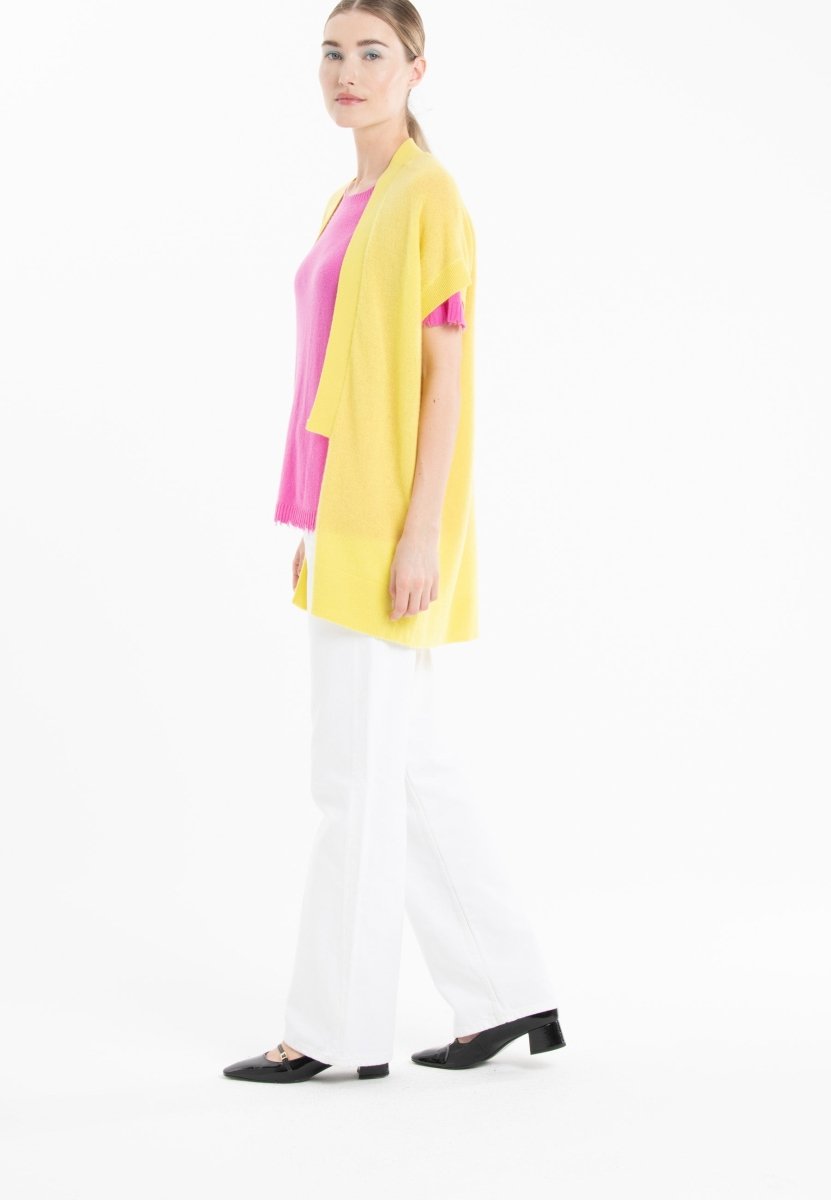 Gilet à manches courtes en cachemire jaune fluo femme - RIA 4 - Studio cashmere8