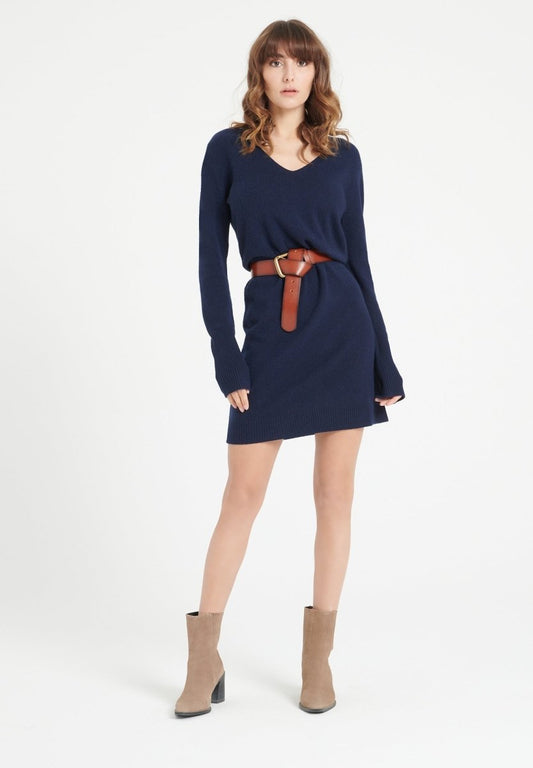 LILLY 10 Robe col V en cachemire bleu marine - Studio cashmere8