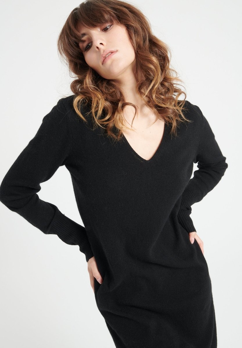 LILLY 10 Robe col V en cachemire noir - Studio cashmere8