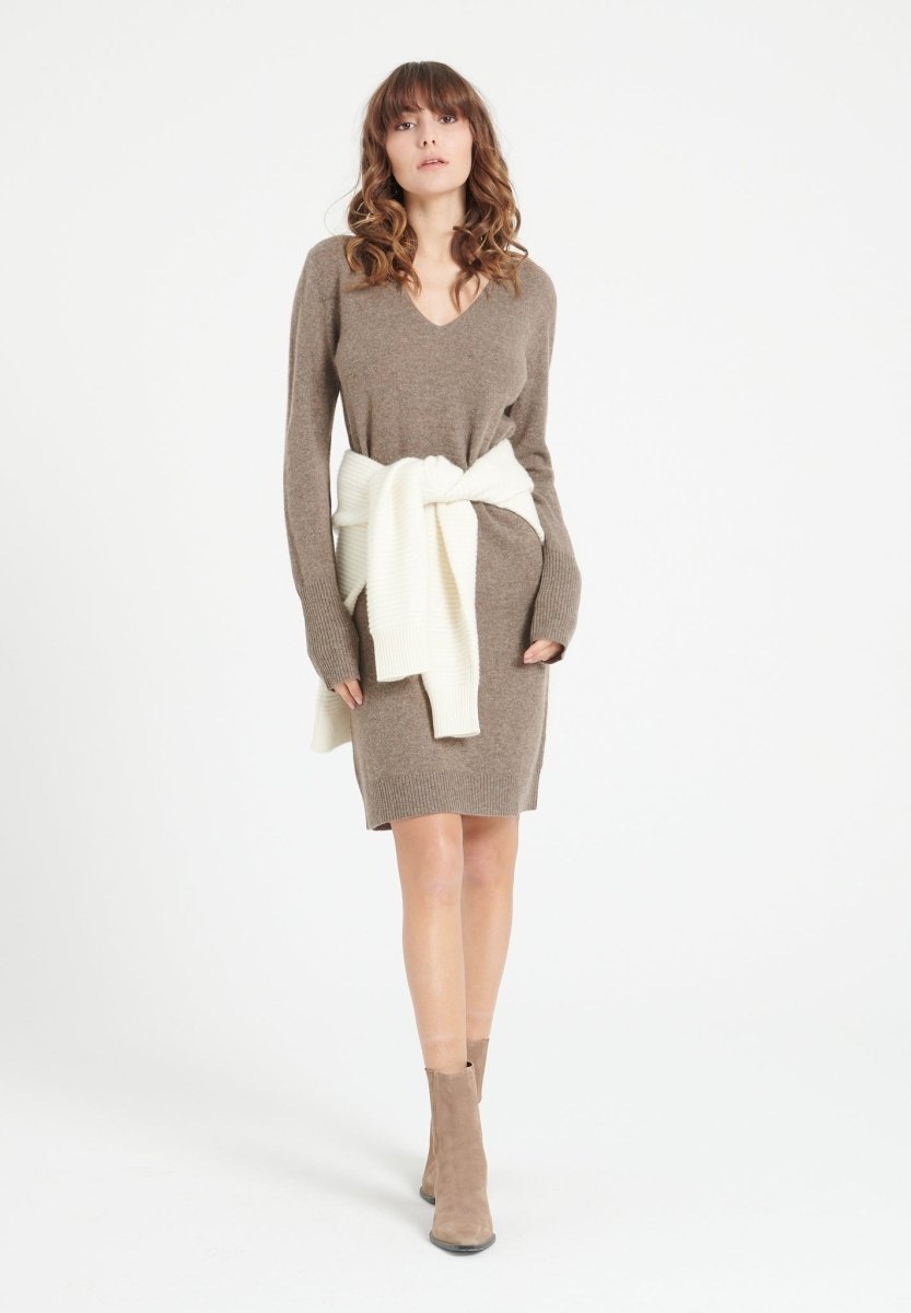 LILLY 10 Robe col V en cachemire taupe - Studio cashmere8