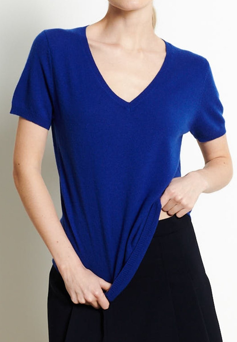 LILLY 14 T-shirt col V en cachemire manches courtes bleu pétrole - Studio cashmere8