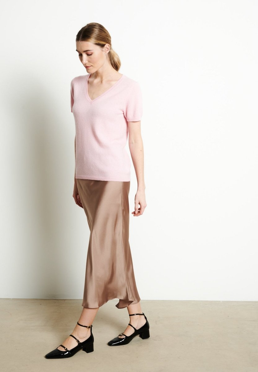 LILLY 14 T-shirt col V en cachemire manches courtes rose baby - Studio cashmere8