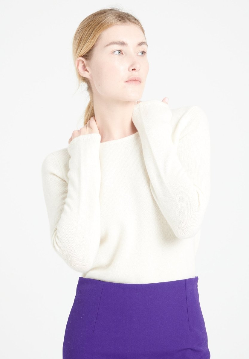 LILLY 18 Pull col bateau en cachemire 4 fils blanc écru - Studio cashmere8