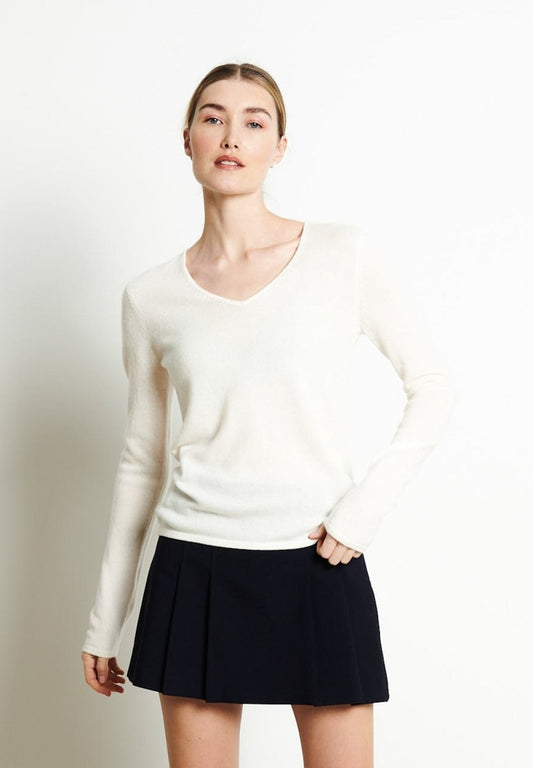 LILLY 2 Pull col V en cachemire blanc écru - Studio cashmere8