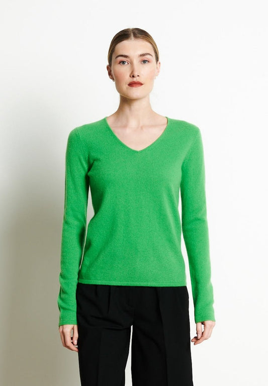 LILLY 2 Pull col V en cachemire vert pomme - Studio cashmere8