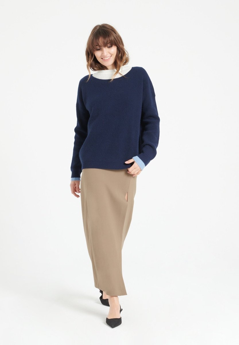 LILLY 25 Pull col rond en cachemire bleu marine - Studio cashmere8