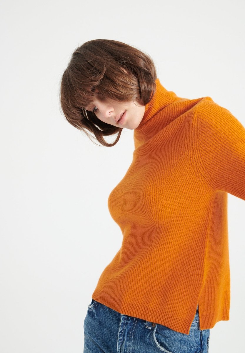 LILLY 26 Pull col roulé en cachemire orange citrouille - Studio cashmere8