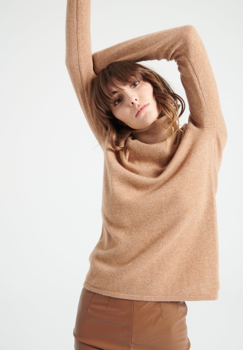 LILLY 3 Pull col roulé en cachemire camel - Studio cashmere8