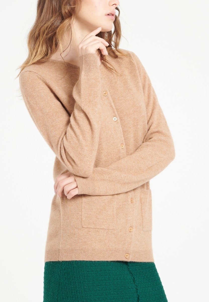 LILLY 4 Cardigan col rond en cachemire cintré camel - Studio cashmere8