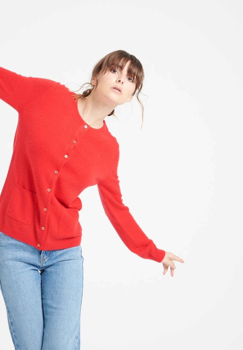 LILLY 4 Cardigan col rond en cachemire cintré rouge - Studio cashmere8