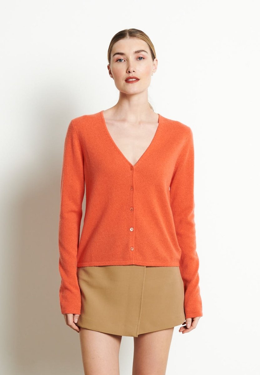 LILLY 7 Cardigan col V en cachemire cintré mandarine - Studio cashmere8