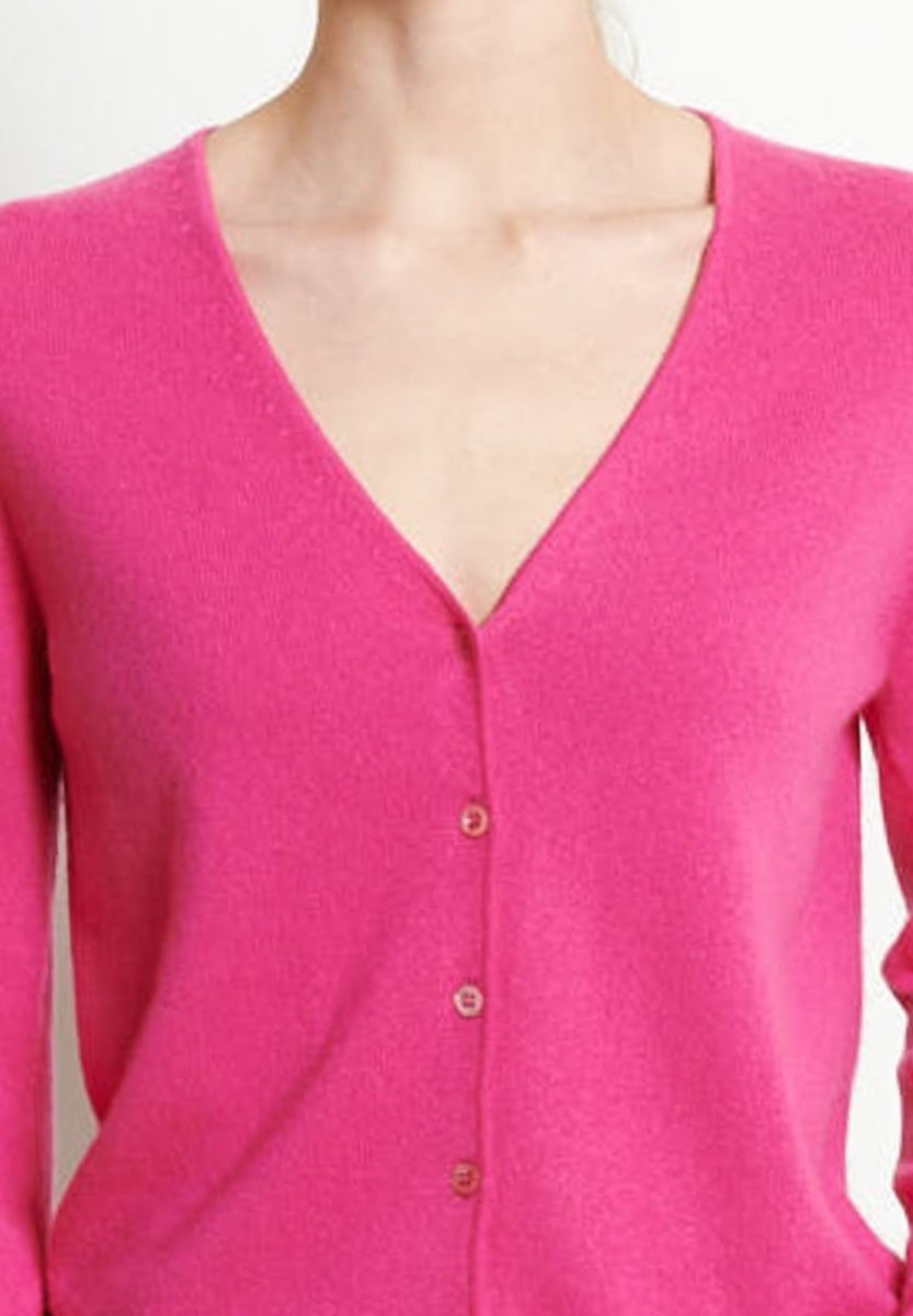 LILLY 7 Cardigan col V en cachemire cintré rose indien - Studio cashmere8