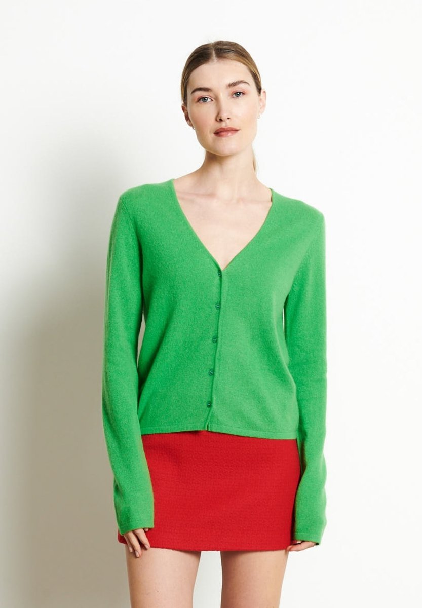 LILLY 7 Cardigan col V en cachemire cintré vert pomme - Studio cashmere8