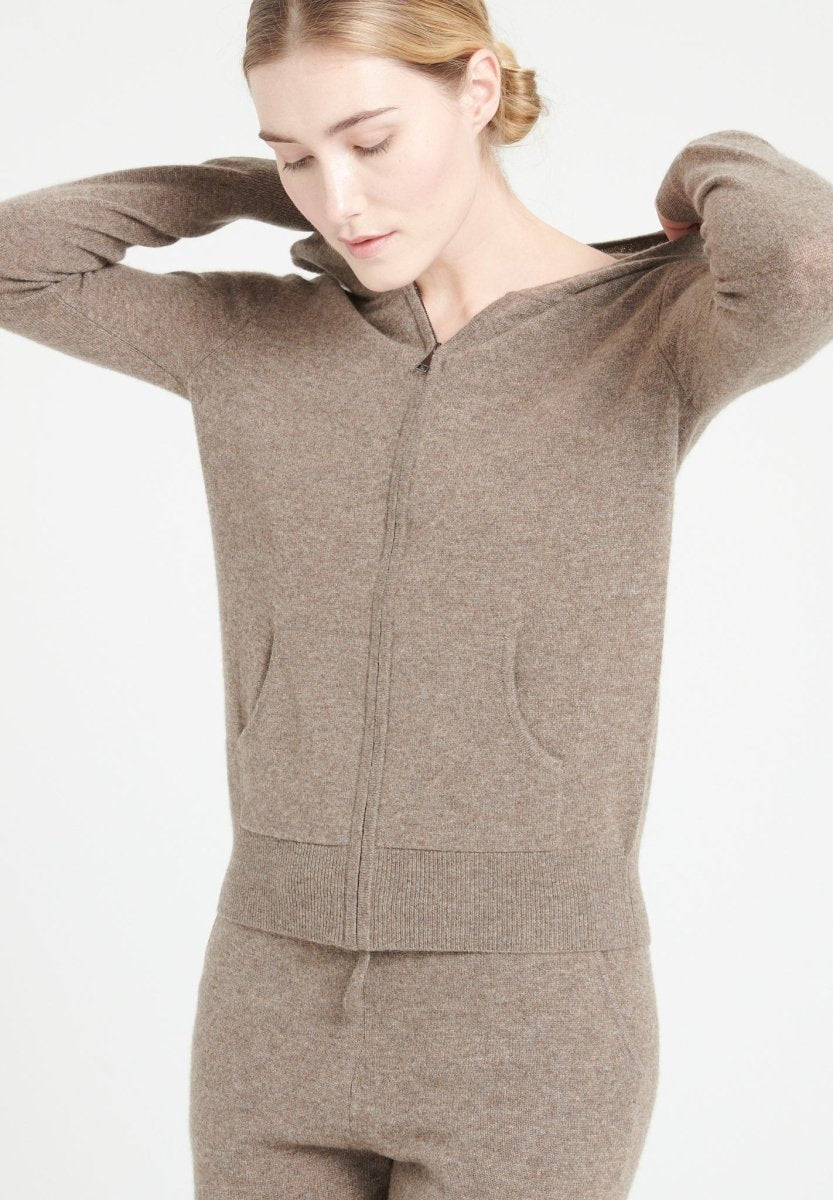 LILLY 8 Sweat à capuche zippé en cachemire taupe - Studio cashmere8