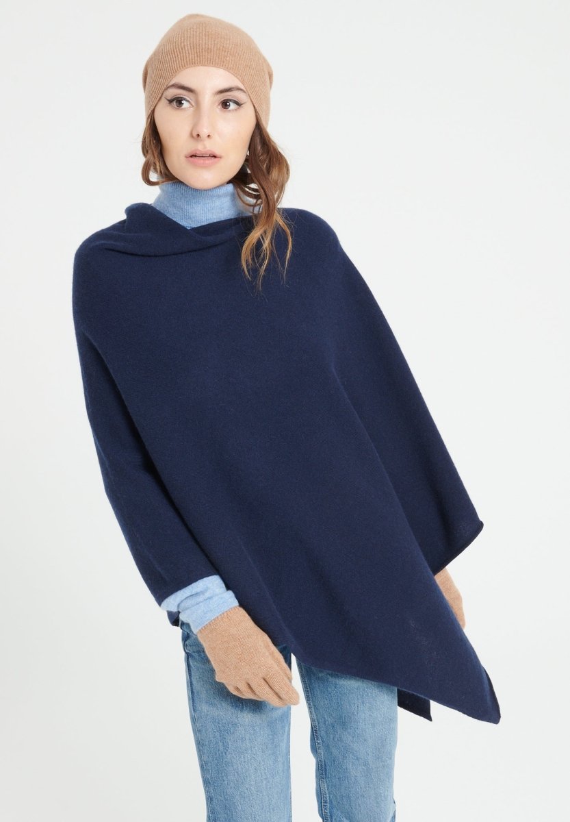 LILLY 9 Poncho col V en cachemire bleu marine - Studio cashmere8