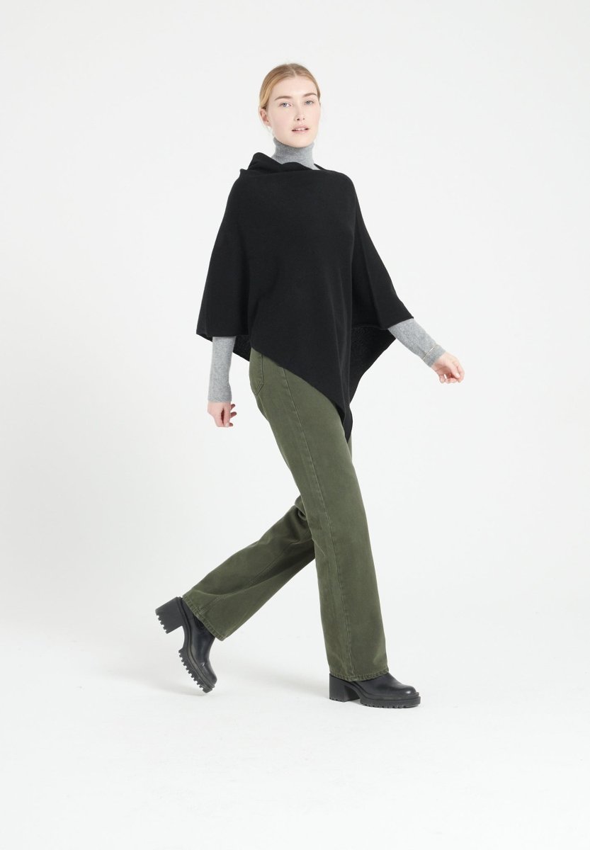 LILLY 9 Poncho col V en cachemire noir - Studio cashmere8