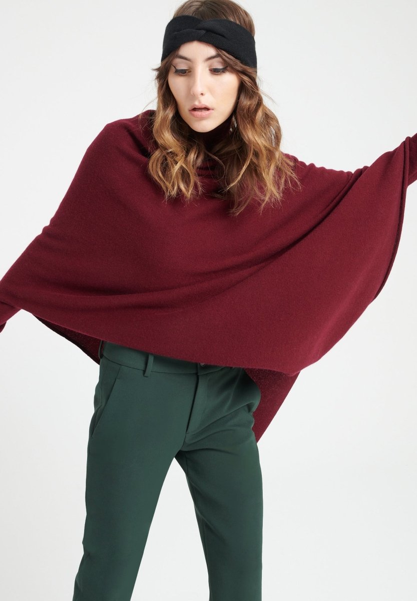 LILLY 9 Poncho col V en cachemire rouge bordeaux - Studio cashmere8