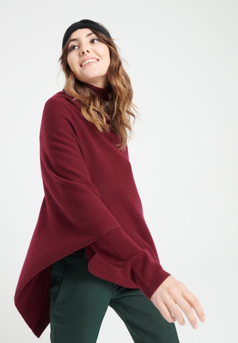 LILLY 9 Poncho col V en cachemire rouge bordeaux - Studio cashmere8