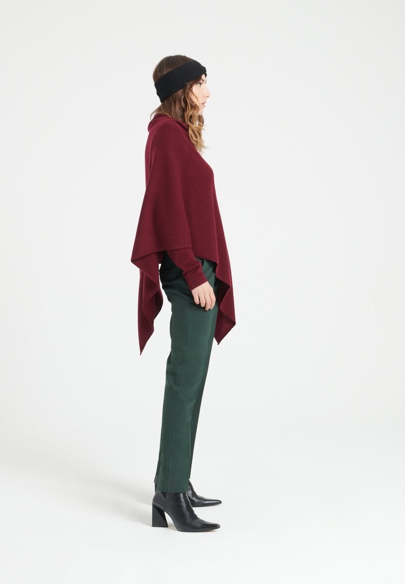 LILLY 9 Poncho col V en cachemire rouge bordeaux - Studio cashmere8