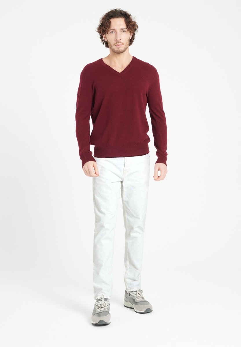 LUKE 1 Pull col V en cachemire rouge bordeaux - Studio cashmere8