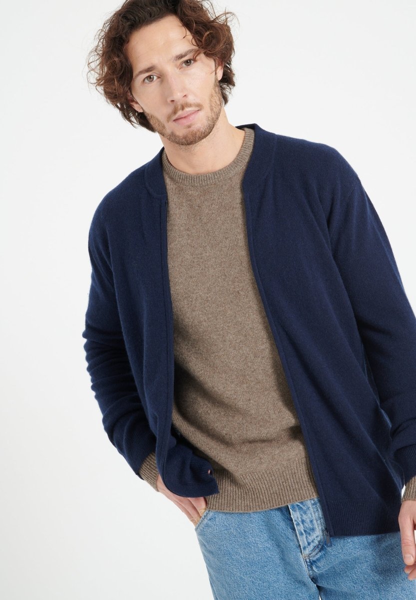 LUKE 10 Cardigan col bomber en cachemire bleu marine - Studio cashmere8