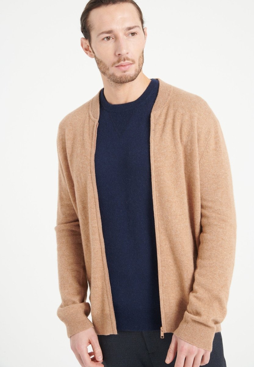 LUKE 10 Cardigan col bomber en cachemire camel - Studio cashmere8