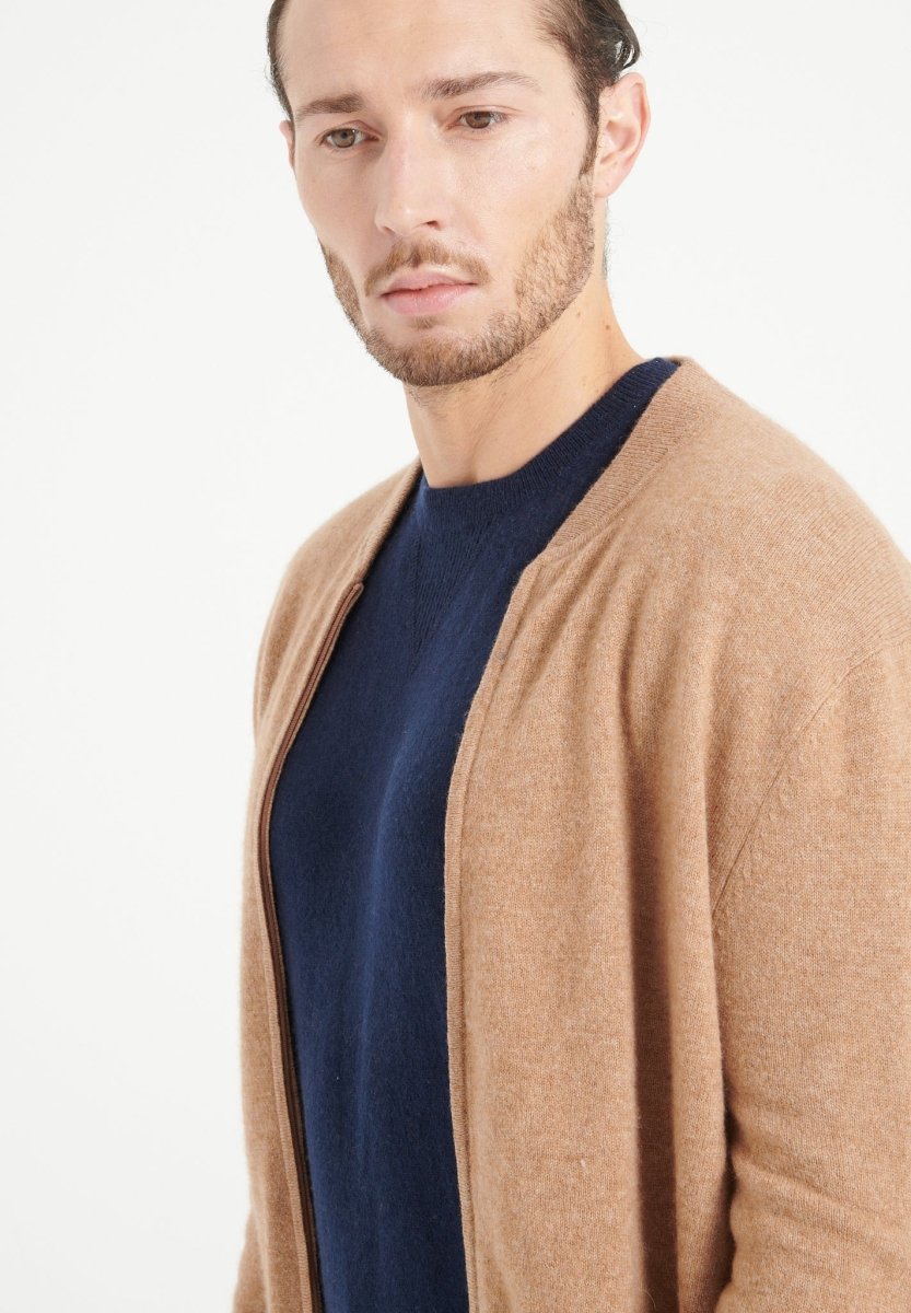 LUKE 10 Cardigan col bomber en cachemire camel - Studio cashmere8