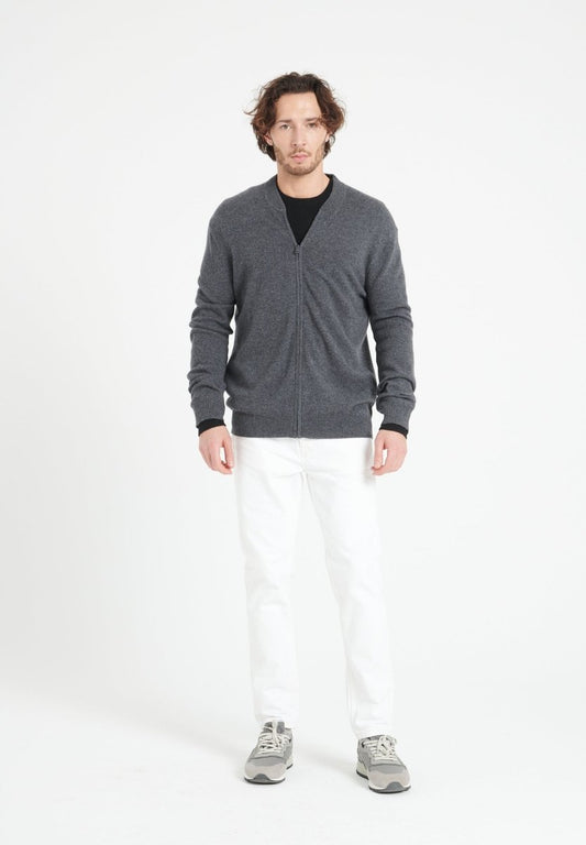 LUKE 10 Cardigan col bomber en cachemire gris anthracite - Studio cashmere8