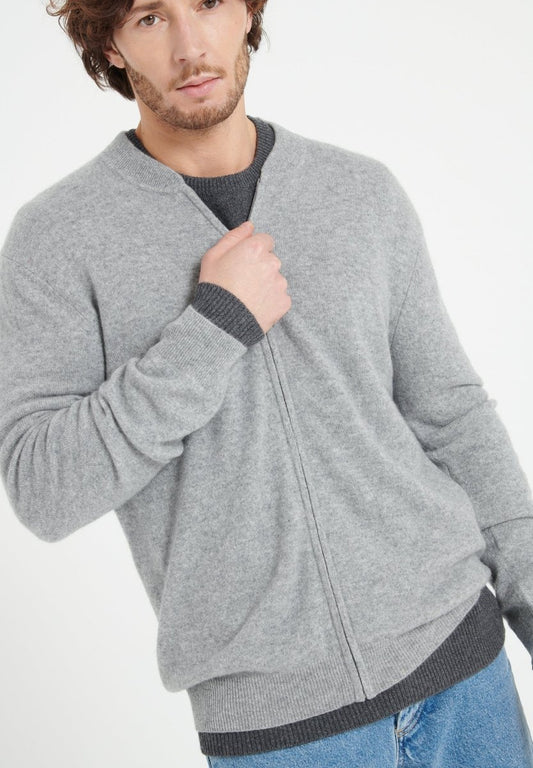 LUKE 10 Cardigan col bomber en cachemire gris clair - Studio cashmere8