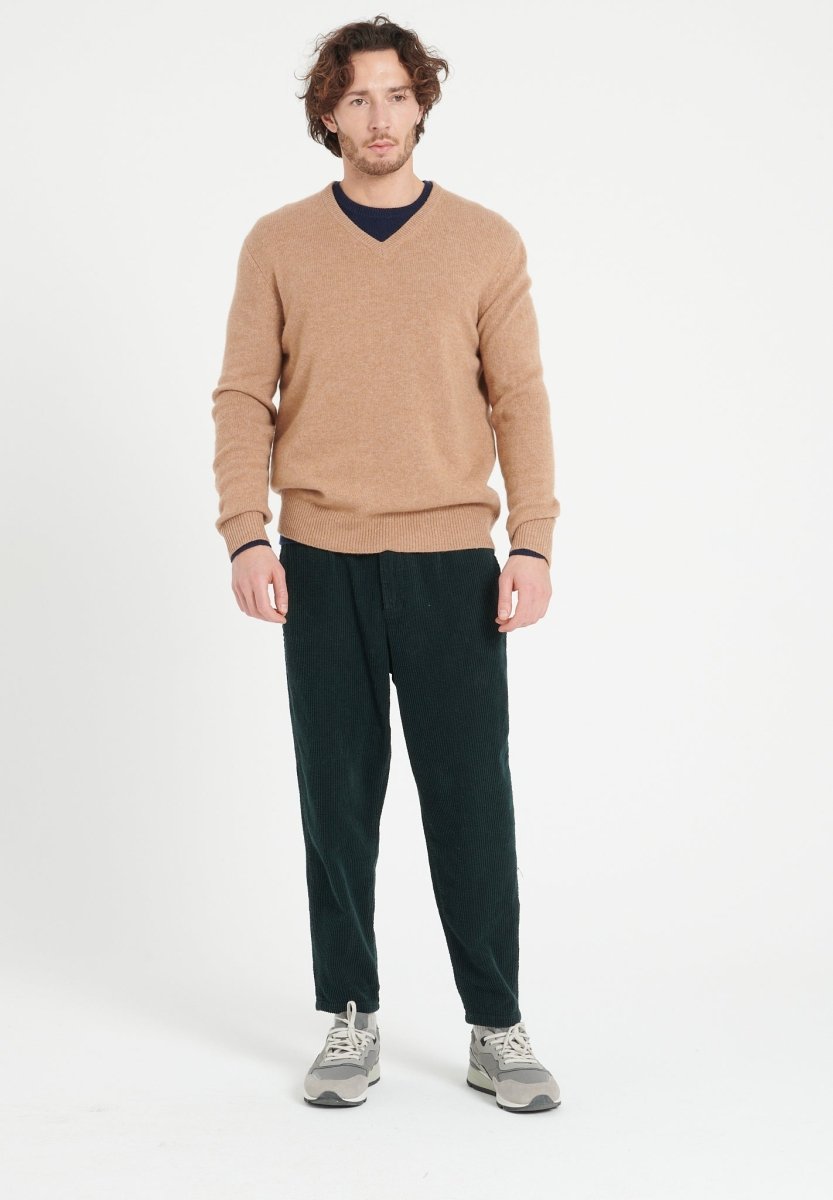 LUKE 13 Pull col V en cachemire 4 fils camel - Studio cashmere8