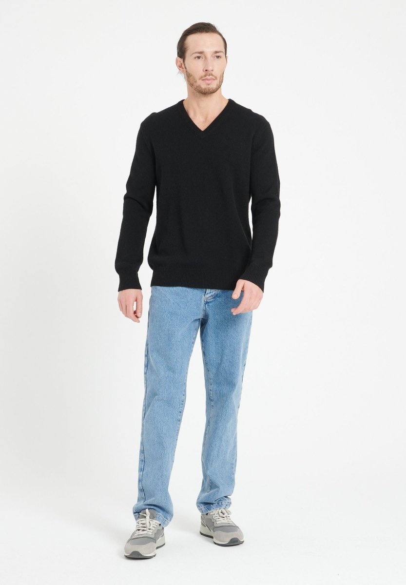 LUKE 13 Pull col V en cachemire 4 fils noir - Studio cashmere8