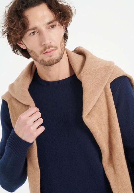 LUKE 14 Pull col rond en cachemire 4 fils bleu marine - Studio cashmere8