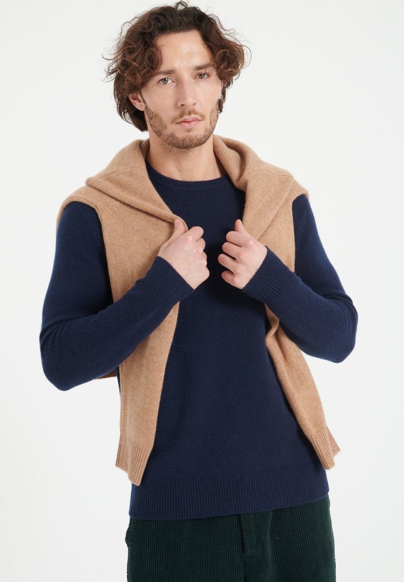 LUKE 14 Pull col rond en cachemire 4 fils bleu marine - Studio cashmere8