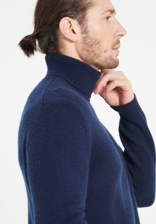 LUKE 15 Pull col roulé en cachemire 4 fils bleu marine - Studio cashmere8