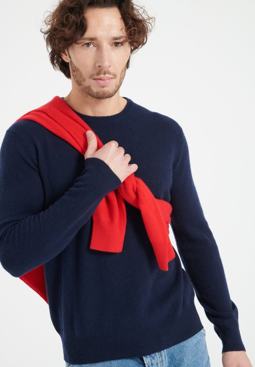 LUKE 2 Pull col rond en cachemire bleu marine - Studio cashmere8